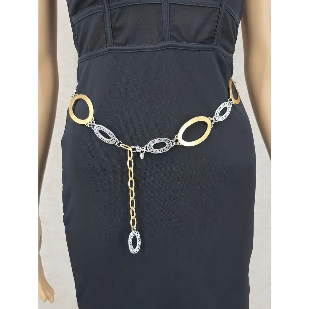 Brighton Vintage Gold and Silver Toned Oval Chain Waist Belt